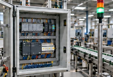 Industrial control cabinet with wired controllers