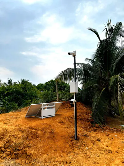 Milesight cameras installed beside solar panels in an oil palm estate