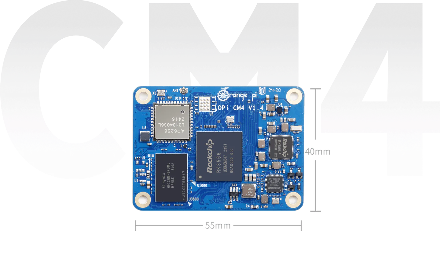Orange Pi CM4 module dimensional product graphic