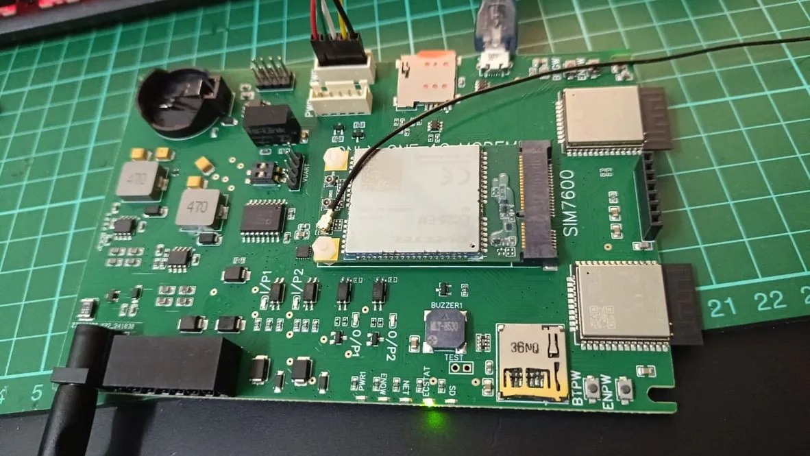 SIM7600 cellular controller prototype connected for testing
