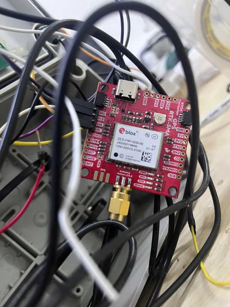 SparkFun u-blox ZED-F9P GNSS evaluation board with antenna connection