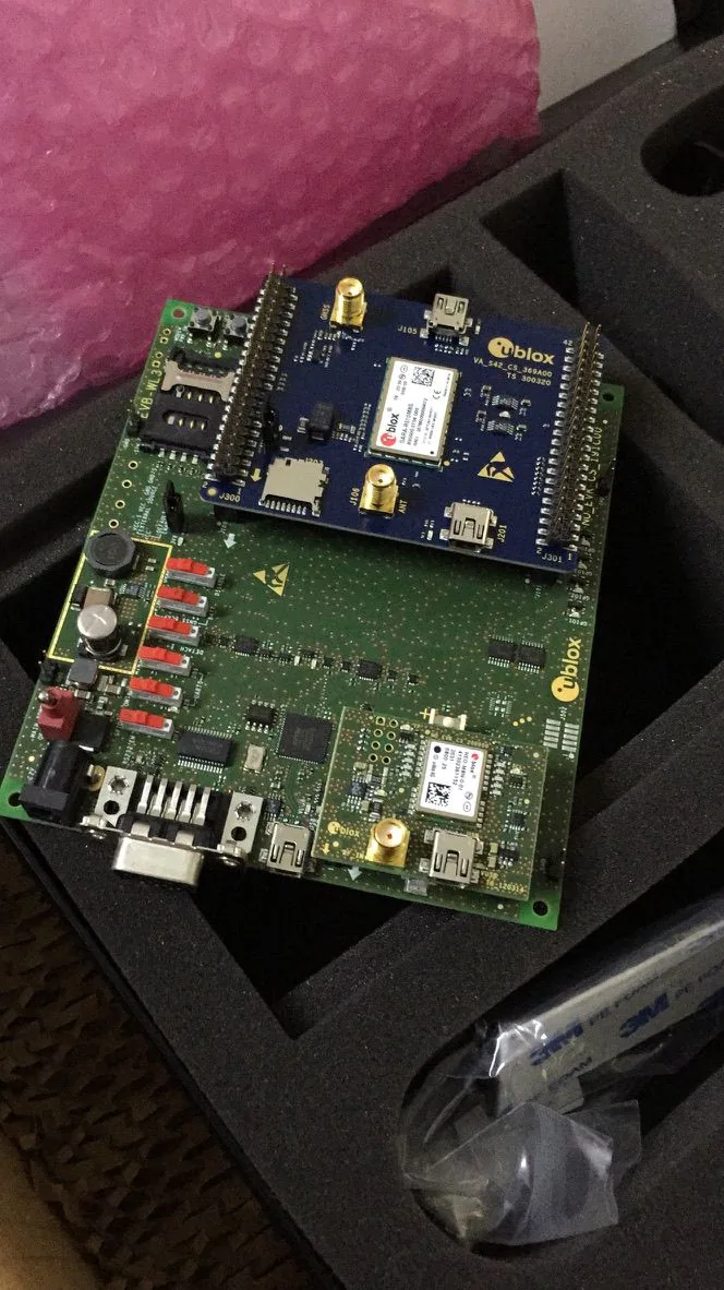 u-blox evaluation boards and cellular-module hardware used for IoT integration