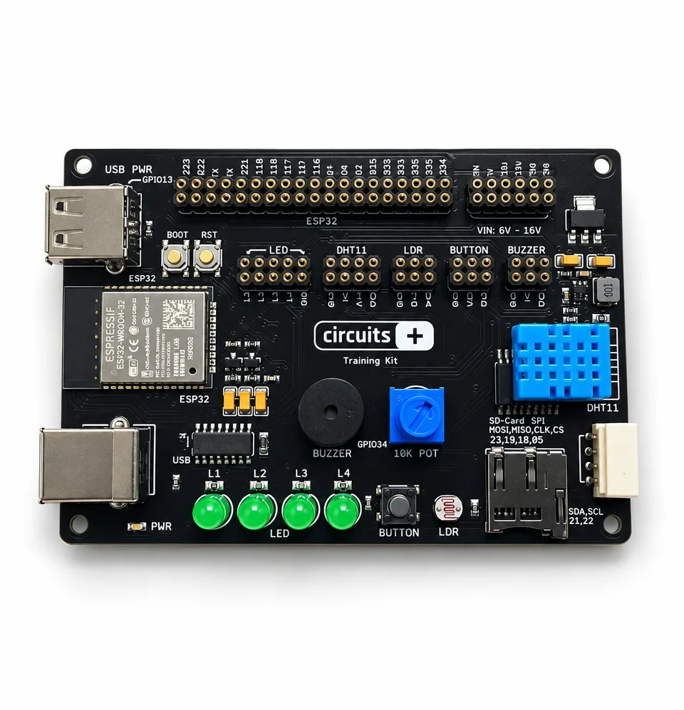ESP32 Training Kit PCB on a white background