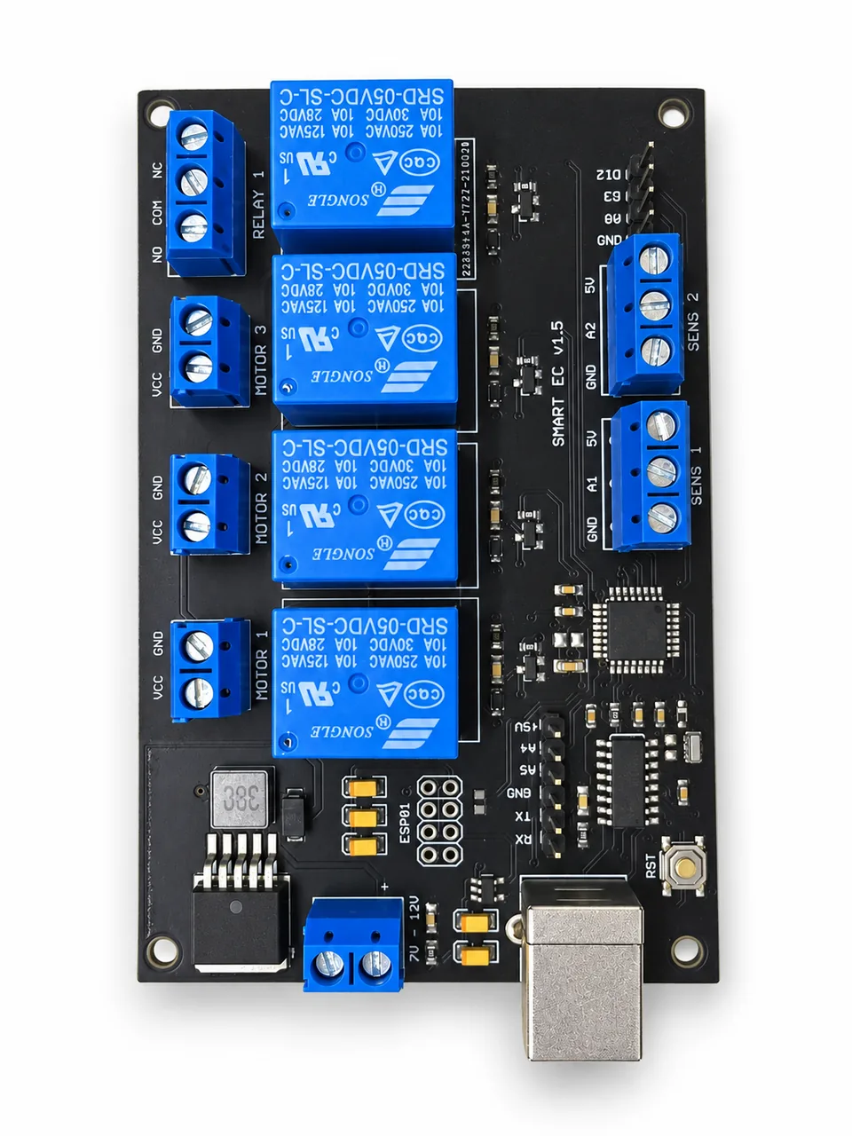 Relay Controller 4-Channel PCB on a white background