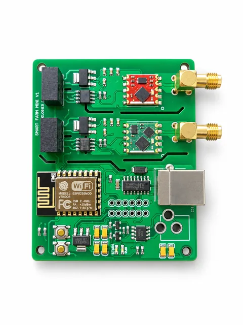 EC and pH Wi-Fi board V1 PCB on a white background